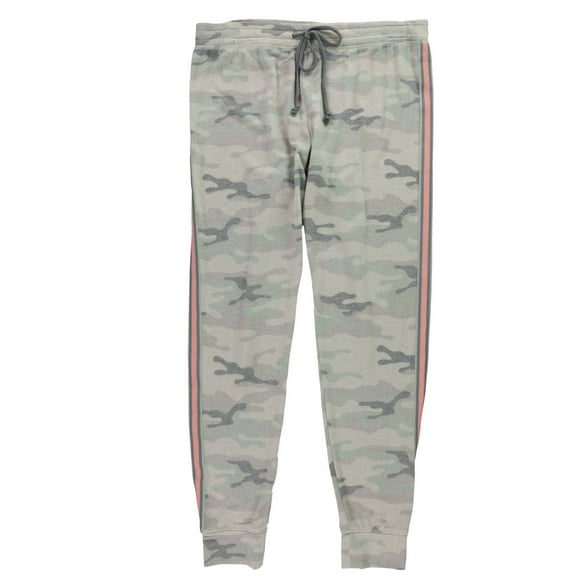 Aqua Womens Camo With Side Stripes Pajama Jogger Pants, Green, Medium