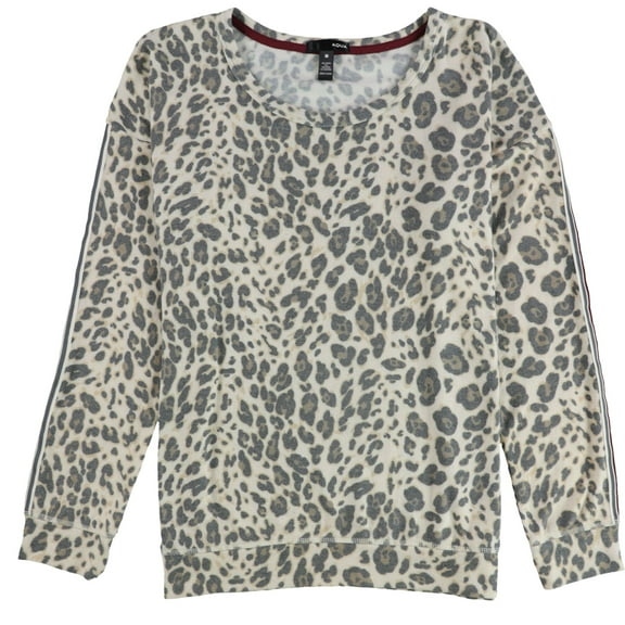 Aqua Womens Cheeta Print Sleeve Stripe Pajama Sweater, Beige, Medium