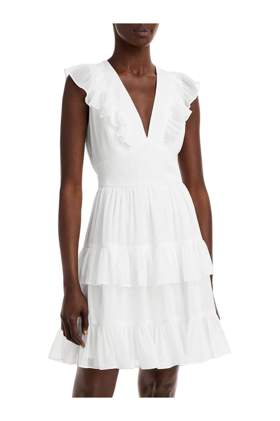 Womens Chiffon Metallic Fit & Flare Dress