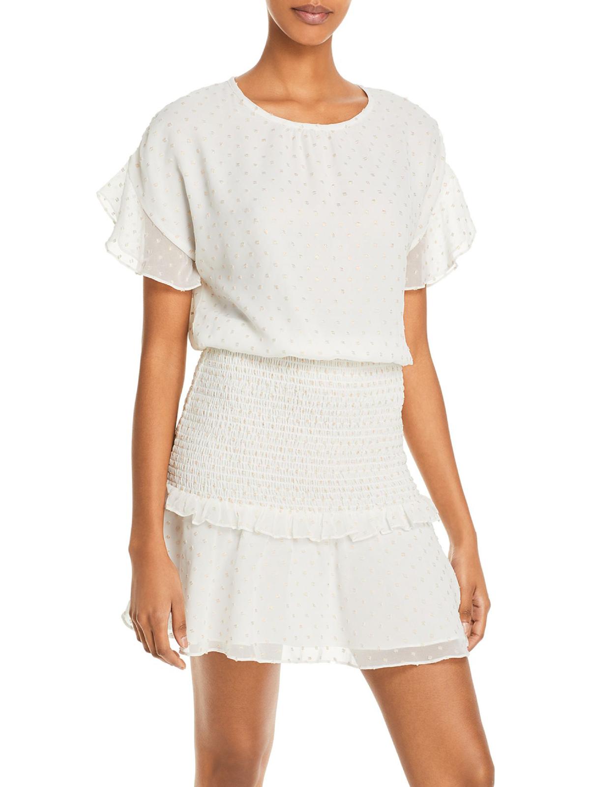 aqua smocked mini dress Aqua Womens Smocked Short Mini Dress - White