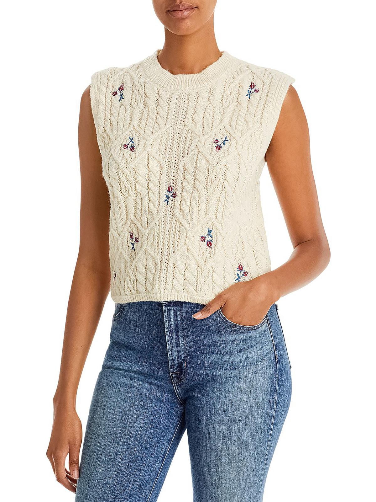 Aqua Womens Embroidered Cable Knit Tank Top Sweater