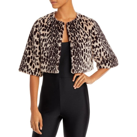 Aqua Womens Faux Fur Leopard Print Bolero