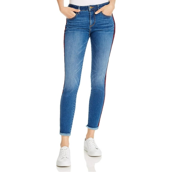 Aqua Womens Frayed Hem Medium Wash Skinny Jeans Blue 24