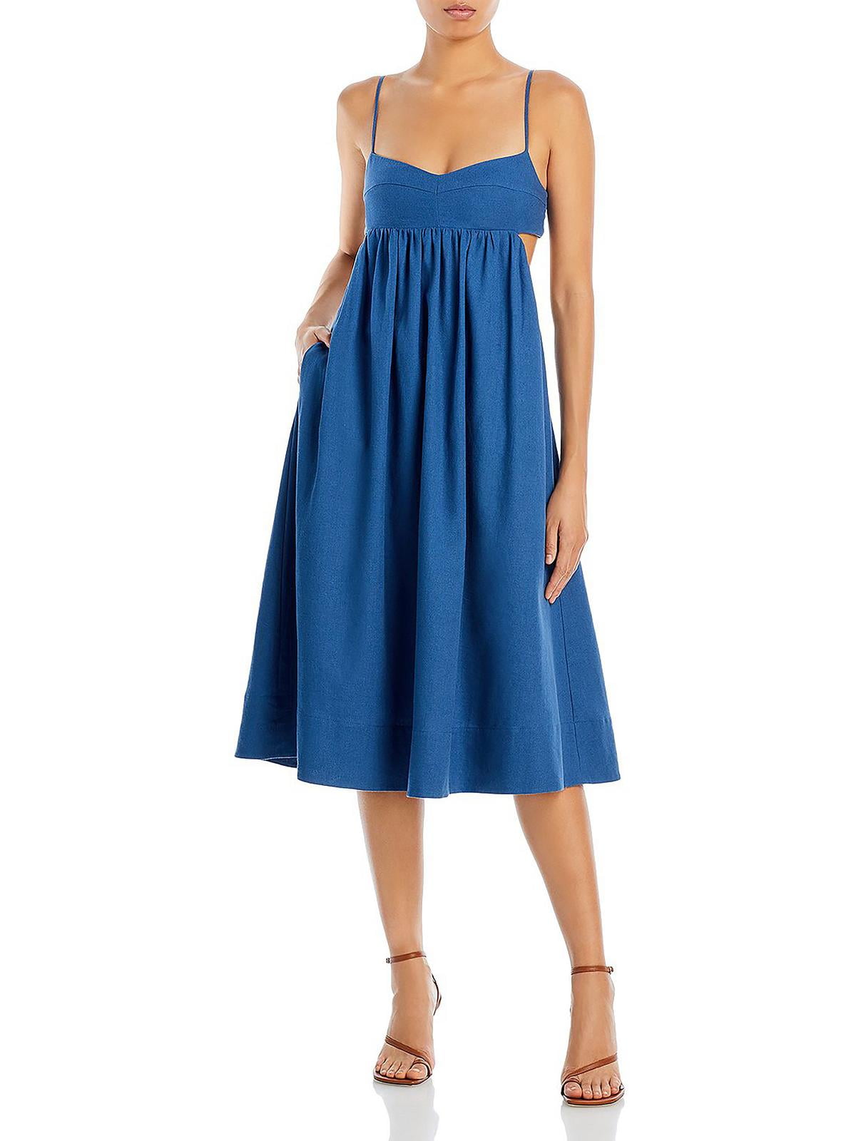 Aqua Womens Havana Linen Blend Boho Sundress Blue XS