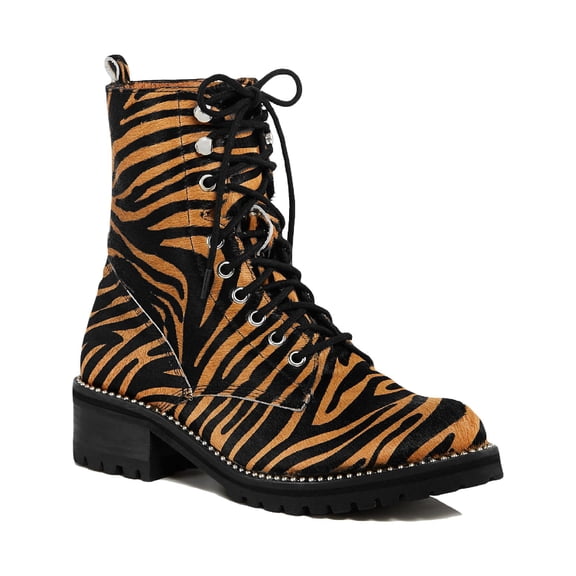 Aqua Womens Jax Calf Hair Lace Up Combat Boots Multi 8 Medium (B,M)