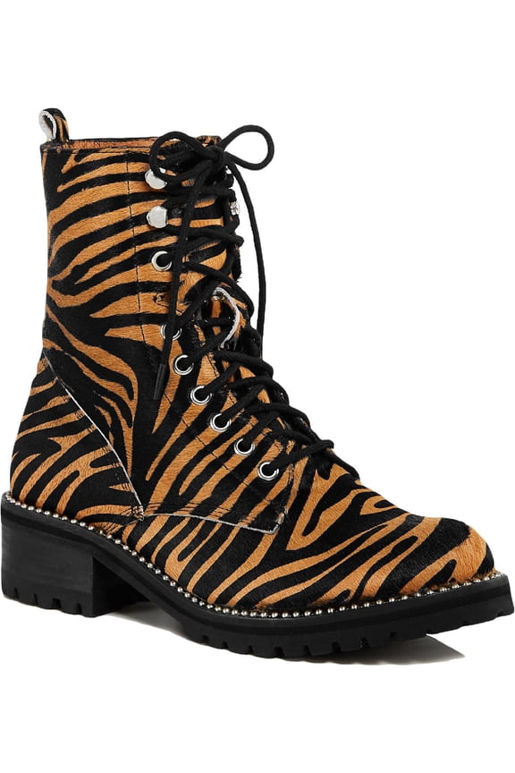 Womens Jax Calf Hair Lace Up Combat Boots Multi 8 Medium (B,M)