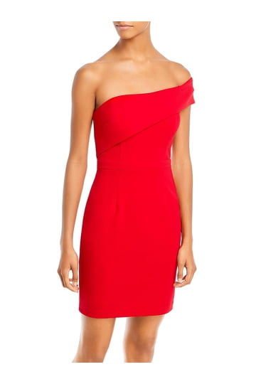 aqua red dress AQUA One-Shoulder Scuba Gown