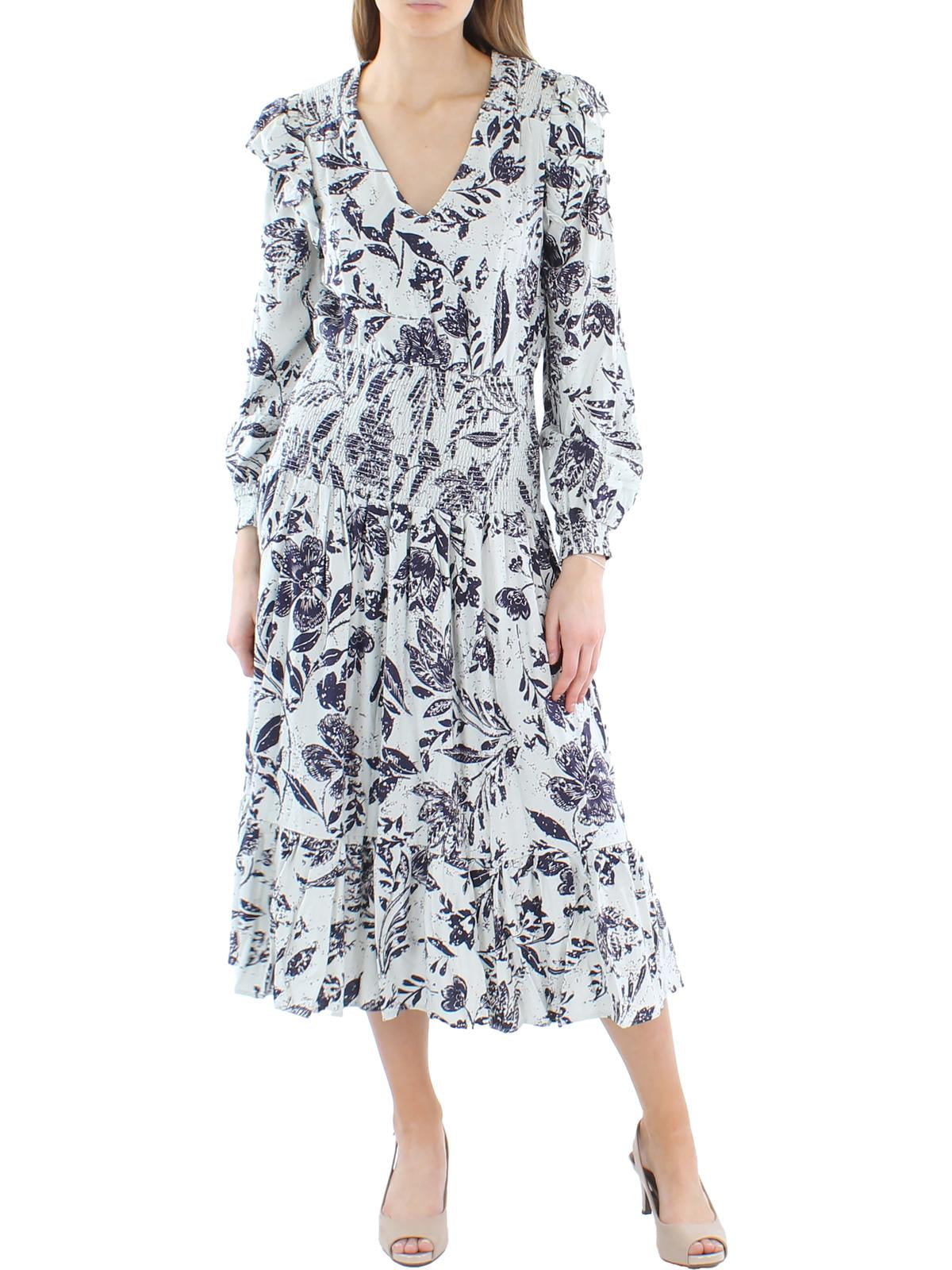 Women's Smocked Linen Midi Dress with Button Front and Patch Pockets – Adjustable Strap Design main image 1