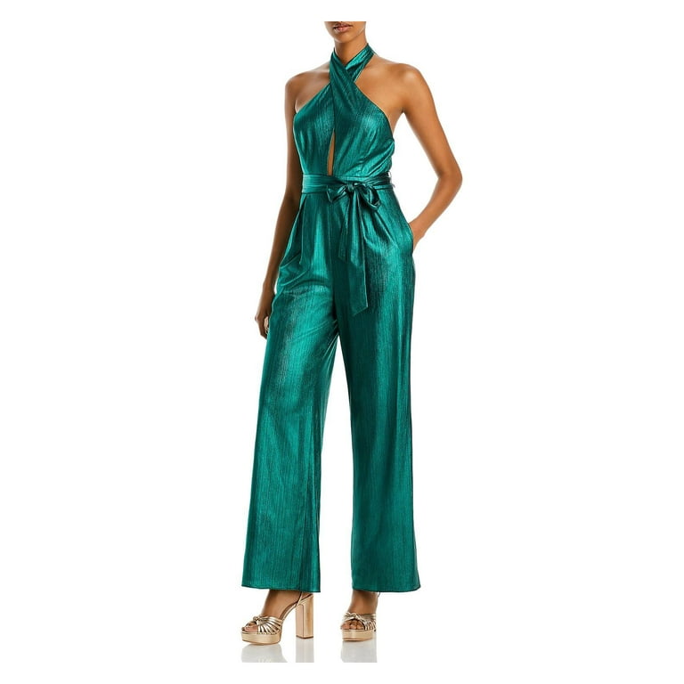 Aqua Womens Metallic Halter Jumpsuit