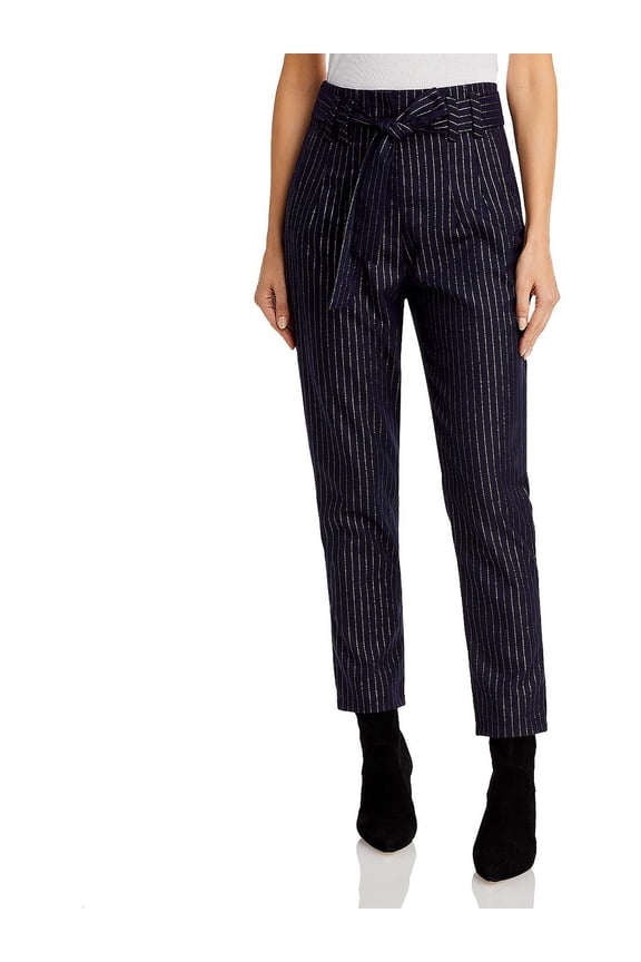 Womens Metallic Pinstripe High-Waist Pants