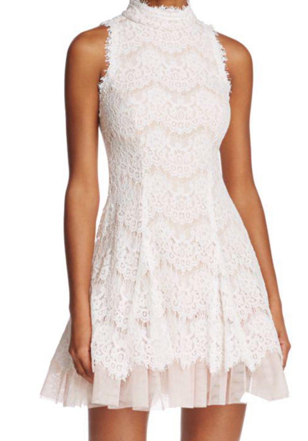 Aqua Womens Mock-Neck Lace Dress Size 12 Color Ivory/Blush