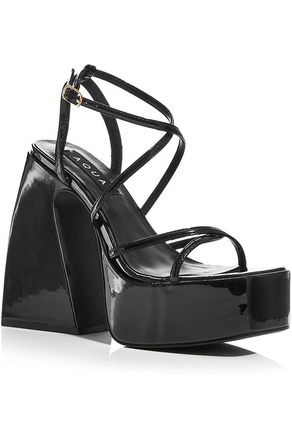 Womens AQCHANC Patent Open Toe Block Heels