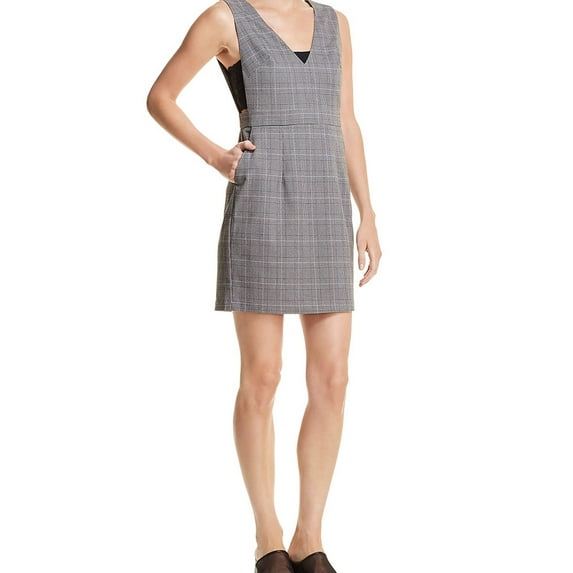 Aqua Womens Plaid Jumper Sheath Dress, Grey, Large