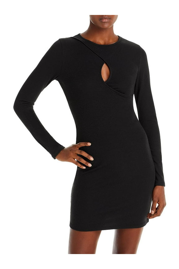 Womens Ribbed Knit Keyhole Mini Dress