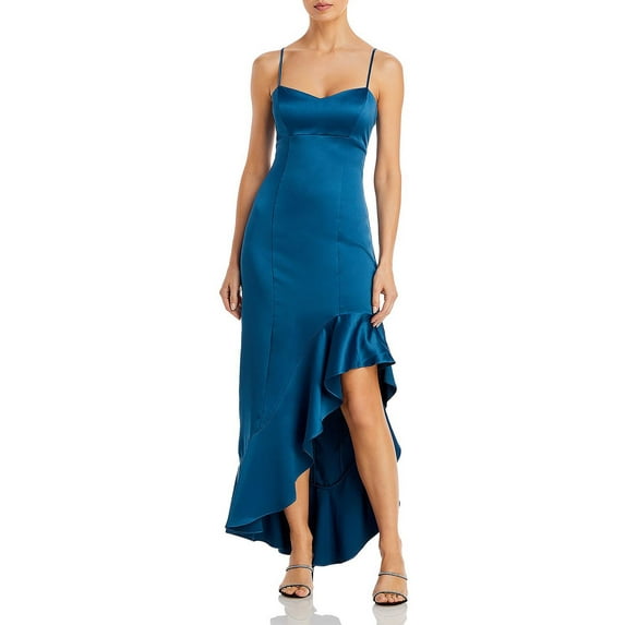 Aqua Womens Ruffle Hi-Low Midi Dress