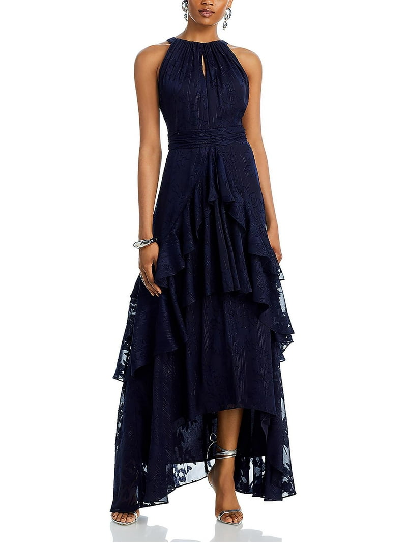 Aqua Womens Ruffled Maxi Evening Dress