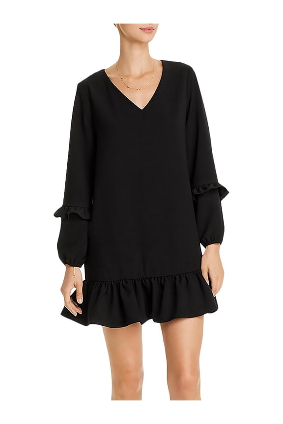 Womens Ruffled V-Neck Mini Dress