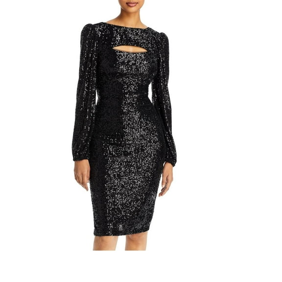 Aqua Women's Sequined Keyhole Sheath Dress Black B4HP (Regular,6)