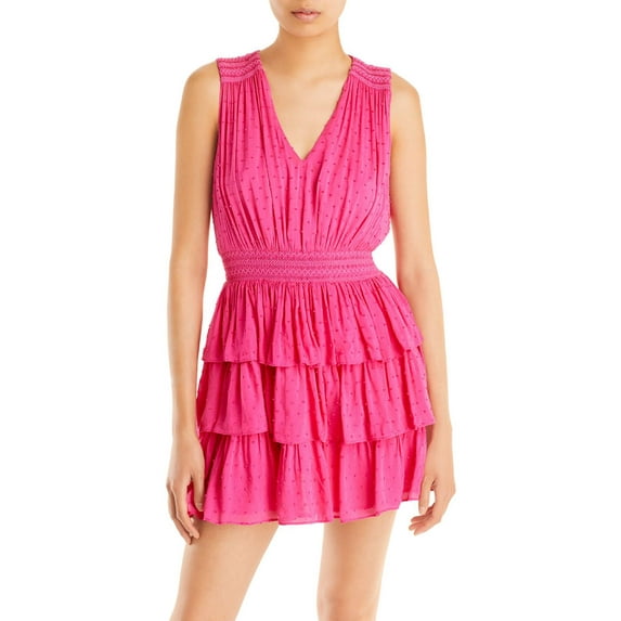 Aqua Womens Smocked V-Neck Mini Dress