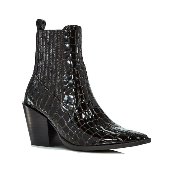 Aqua Womens Star Patent Block Heel Ankle Boots Brown 6 Medium (B,M)