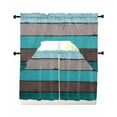 thumbnail image 1 of Aqua Wooden Kitchen Curtains Sets 36 Inch Length with Valance, Grey Stripe Gradient Country Rustic Grain Swag Valances and Tiers Curtain Set Drapes Swag Curtains for Living Room, Bathroom, Bedroom, 1 of 6