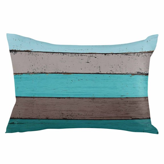 Aqua Wooden Throw Pillow Cover 12 x 20 Inch Decorative Pillow Cover Grey Stripe Gradient Country Rustic Grain Lumbar Pillowcase Seasonal Rectangle Cushion Case for Couch Sofa Bed Living Room