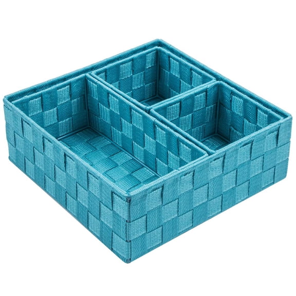 Aqua Woven Storage Chest & Box Set of 4 Organizer Bins