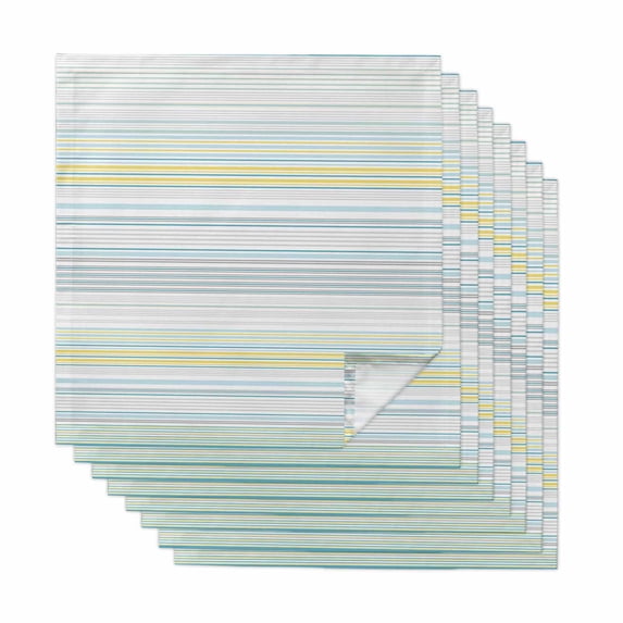 Aqua Yellow Stripe Cloth Napkins, Abstract Art Modern Vertical Striped Washable and Reusable Dinner Napkins Set of 8, Table Napkin for Kitchen Party Birthday Wedding Hotel Housewarming 20"x20"