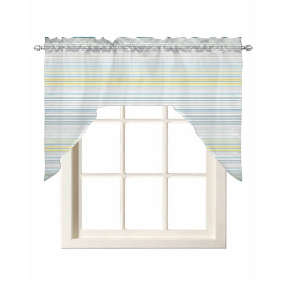 Aqua Yellow Stripe Swag Curtains for Kitchen Abstract Art Modern Vertical Striped Valances for Windows Rod Pocket Small Window Treatment Short Topper for Cafe Bedroom Bathroom Decor 56x36 Inch