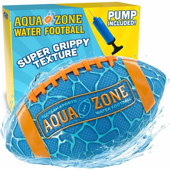 Water Football - Grippy When Wet with Pump Included - Blue Aqua Zone™ Football - Pool Beach and Backyard Game for All Ages - Refresh Sports
