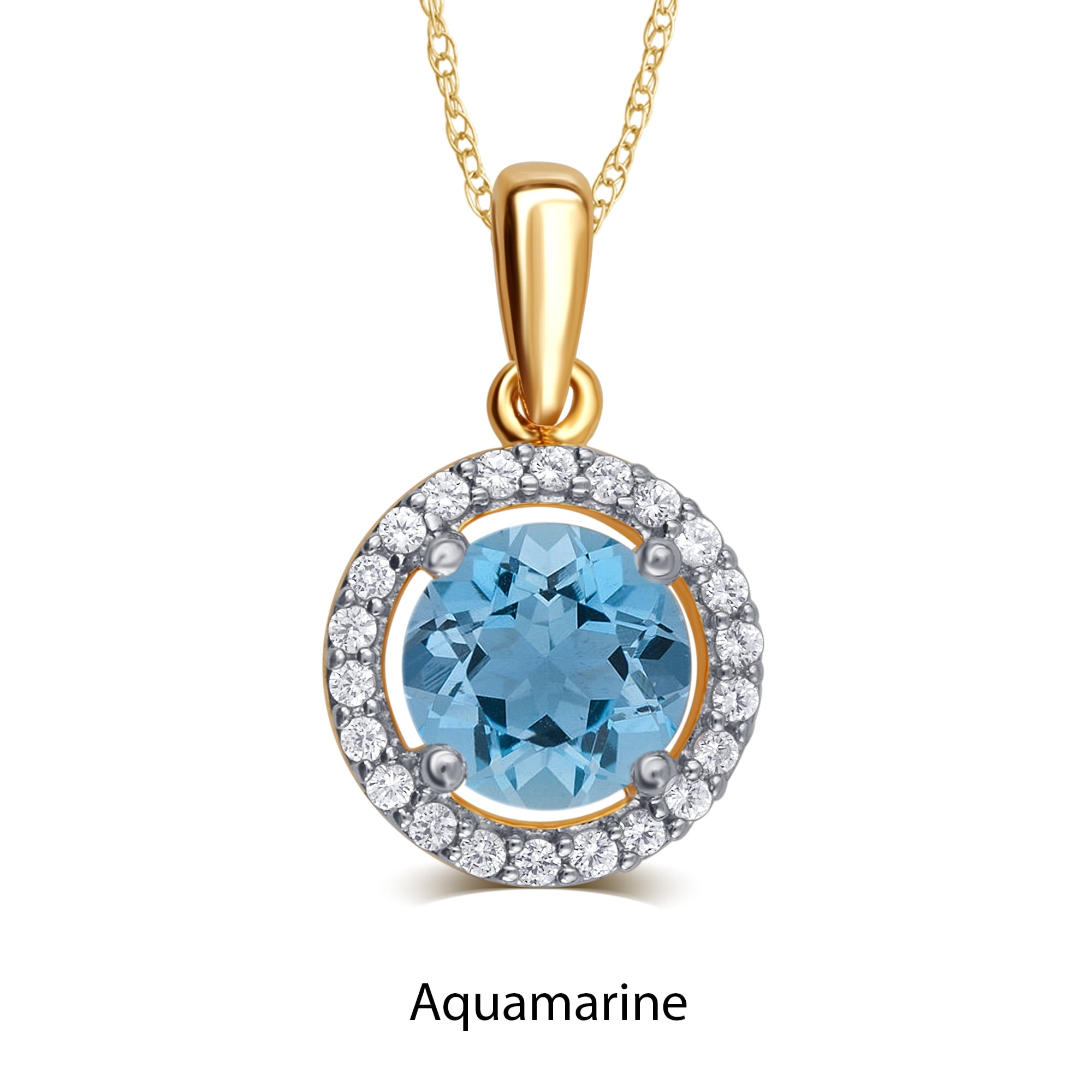 Aqua and White Sapphire Birthstone Pendant in Sterling Silver