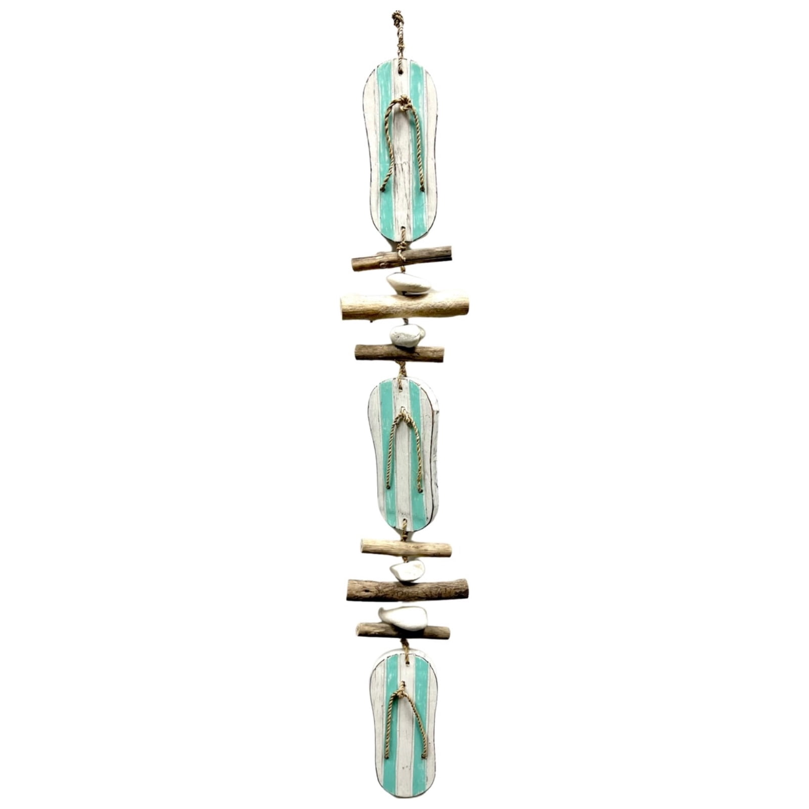 Aqua and White Striped Sandals Driftwood and Stone Hanging Strand Home Beach New