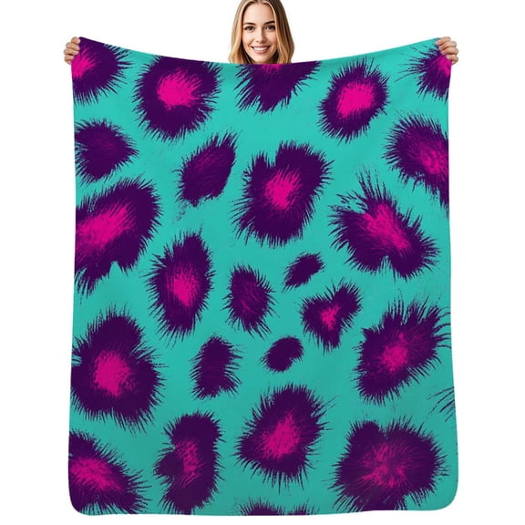 Aqua pink purple animal print Flannel Blanket Warm Soft Bedding Throws Winter Camping Chair Sofa Bed