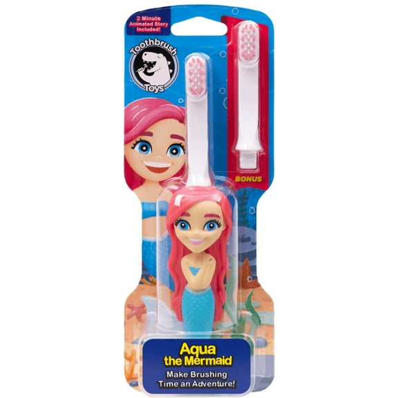 Brushasaurus Kids Soft Bristle Toothbrush with Replaceable Head, Ergonomic Handle, Mermaid Design, Ages 2+