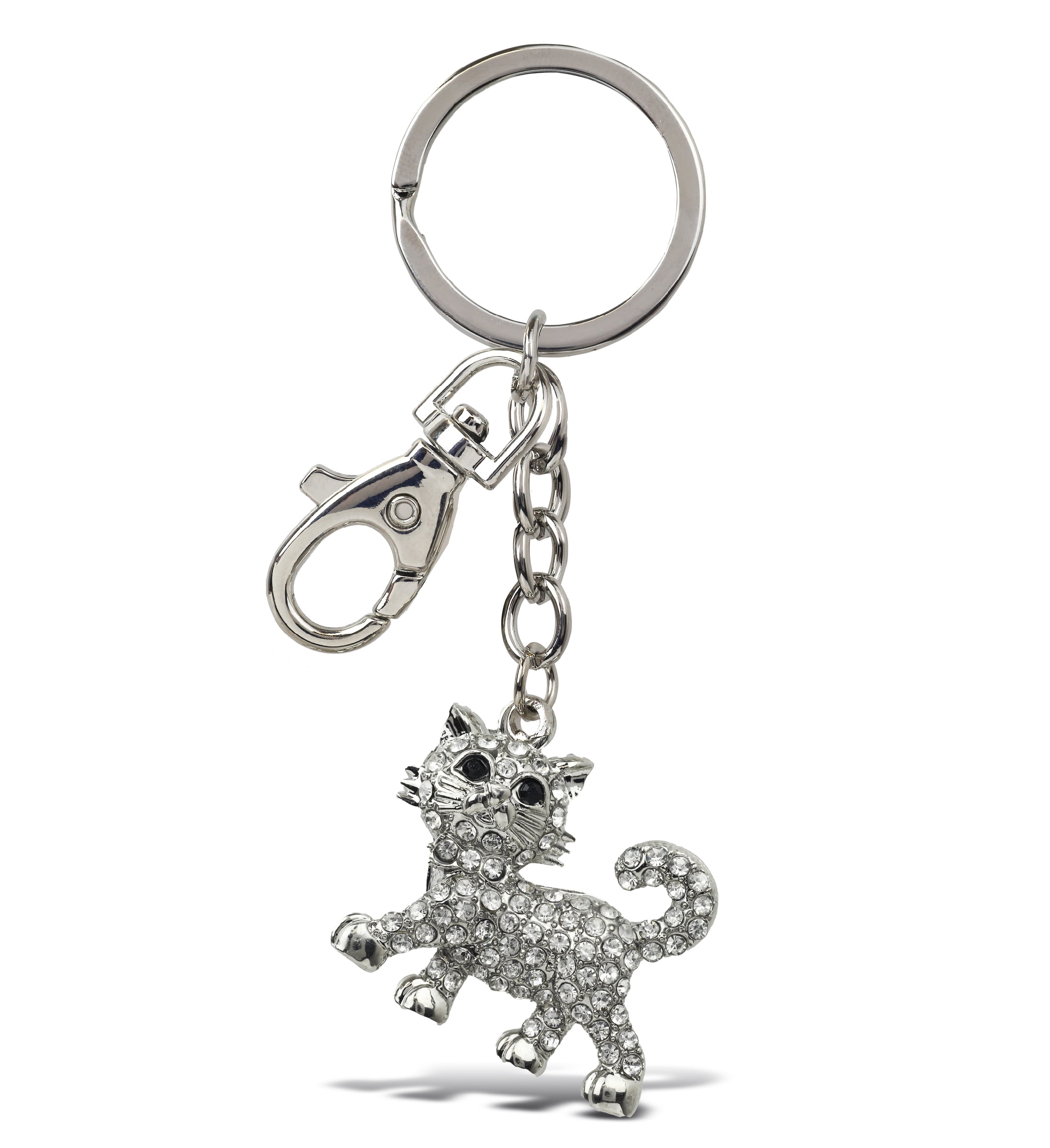 Aqua79 Cats Sparkling Silver Keychains Set of 4 – Pink, Happy