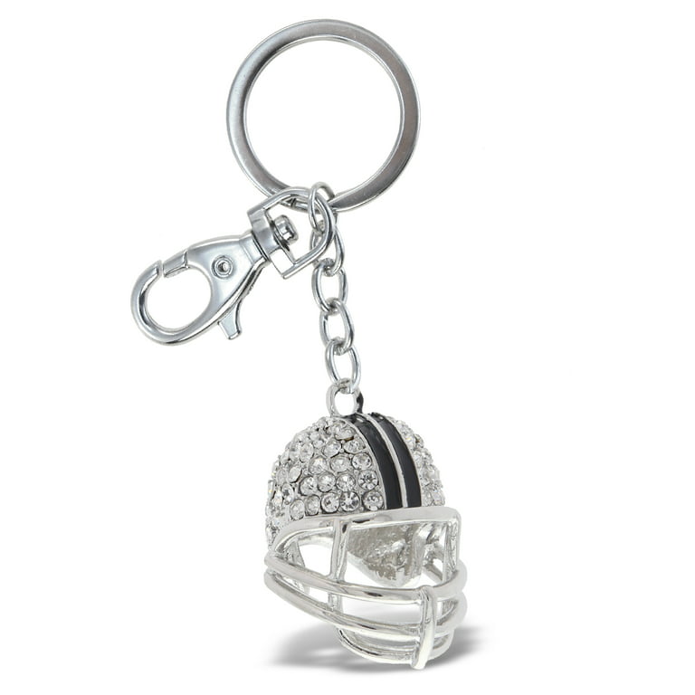 Aqua79 Football Helmet Keychain - Silver 3D Sparkling Charm Rhinestones  Fashionable Stylish Metal Alloy Durable Key Ring Bling Crystal Jewelry