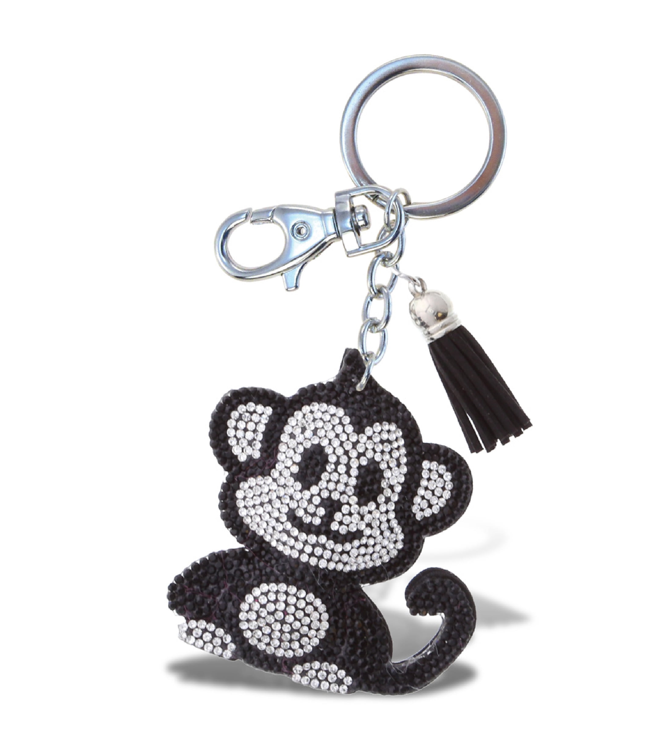Aqua79 Monkey Keychain - Black Sparkling Rhinestones Charm with