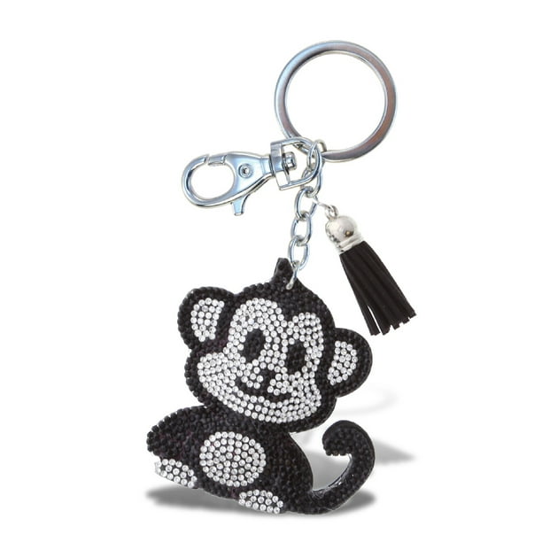 Aqua79 Monkey Keychain - Black Sparkling Rhinestones Charm with