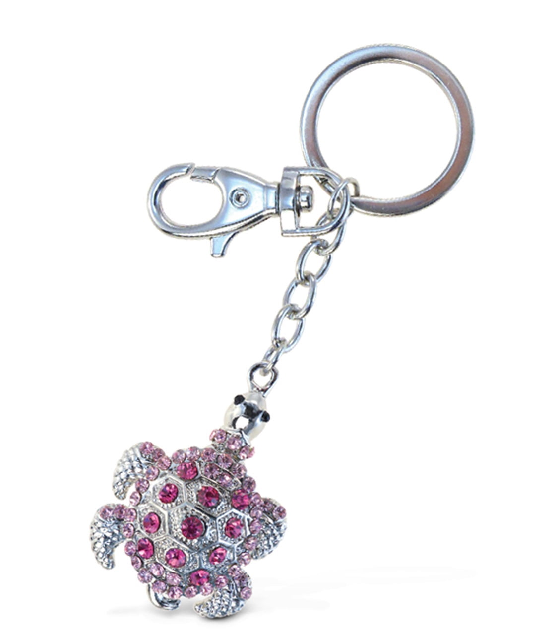 Aqua79 Pink Sea Turtle Keychain - Silver 3D Sparkling Charm Rhinestones Fashionable Stylish Metal Alloy Durable Key Ring Bling Crystal Jewelry Accessory, Clasp for Key Chain, Purse, Backpack, Handbag