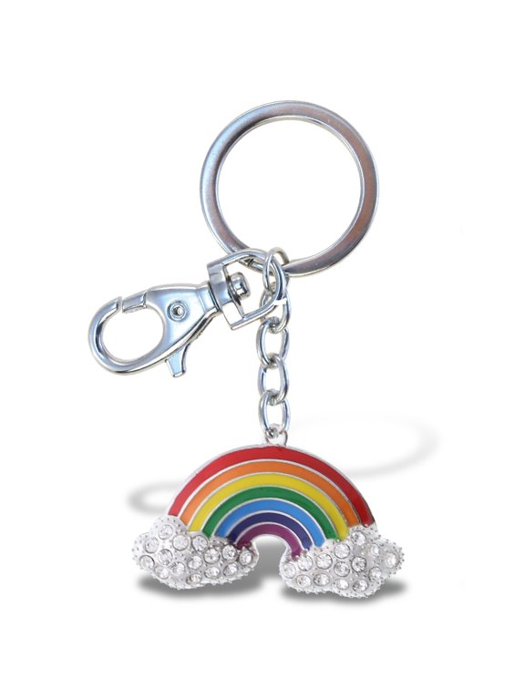 Rainbow Clouds Keychain - Silver 3D Sparkling Charm Rhinestones Fashionable Stylish Metal Alloy Durable Key Ring Bling Crystal Jewelry Accessory With Clasp For Key chain, Bag, Purse, Backpack
