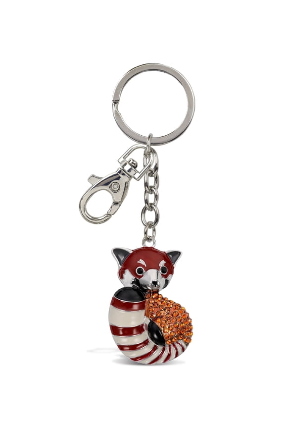 Red Panda Keychain - Silver 3D Sparkling Charm Rhinestones Fashionable Stylish Metal Alloy Durable Key Ring Bling Crystal Jewelry Accessory with Clasp For Key Chain, Purse, Backpack, Handbag