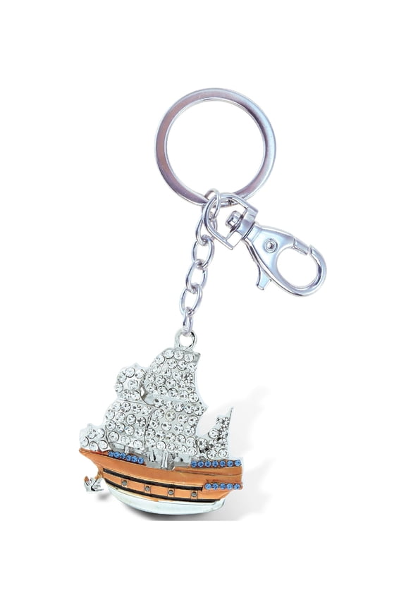 Sailboat Keychain - Silver 3D Sparkling Charm Rhinestones Fashionable Stylish Metal Alloy Durable Key Ring Bling Crystal Jewelry Accessory With Clasp For Keychain, Bag, Purse, Backpack, Handbag