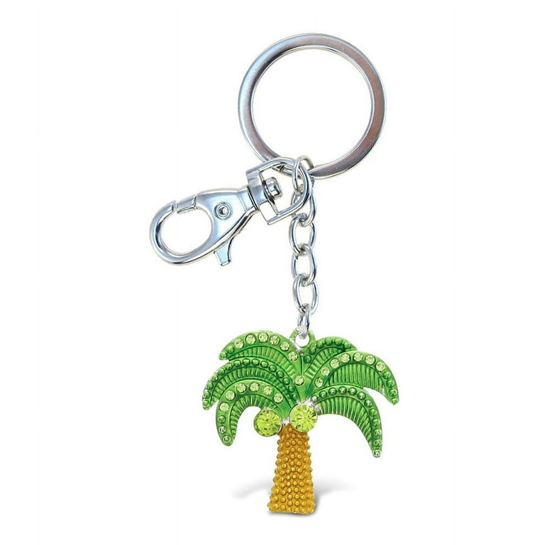 Aqua79 Sparkling Island Palm Tree Key Chain Charm - Silver 3D Rhinestone  Keychain for Women and Men, Metal Alloy Crystal Bling Key Ring Holder with
