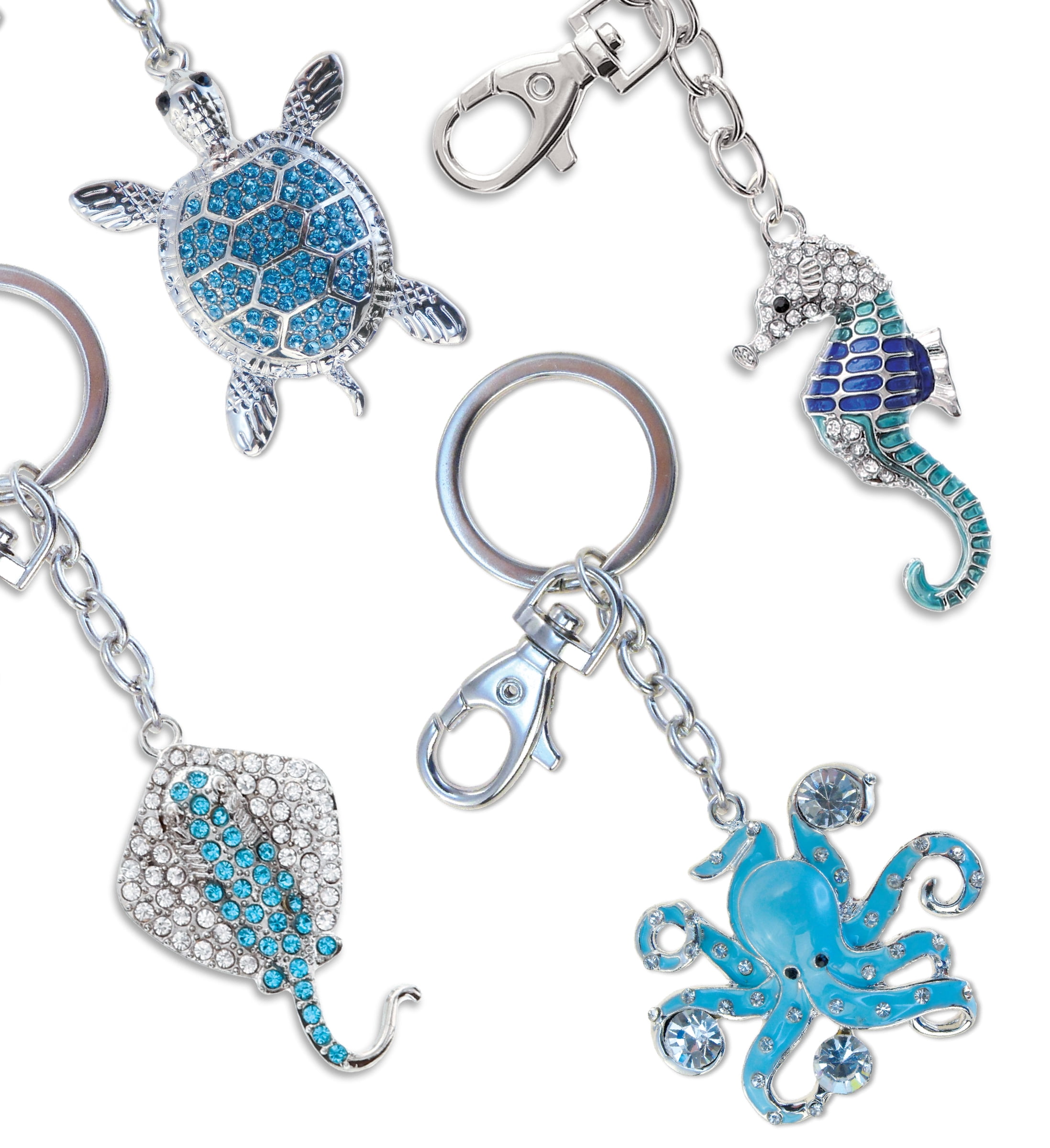 Aqua79 Sparkling Keychain Set of 4 – Octopus, Sea Turtle, Seahorse
