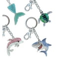 thumbnail image 1 of Aqua79 Sparkling Keychain Set of 4 – Sea Turtle, Shark, Blue Mermaid Tail, Pink Dolphin 3D Charm Rhinestones, Metal Alloy Key Ring - Accessory with Clasp for Key Chain, Bag, Purse, Handbag, Backpack, 1 of 9