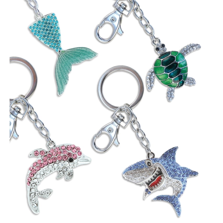 Aqua79 Sparkling Keychain Set of 4 – Sea Turtle, Shark, Blue