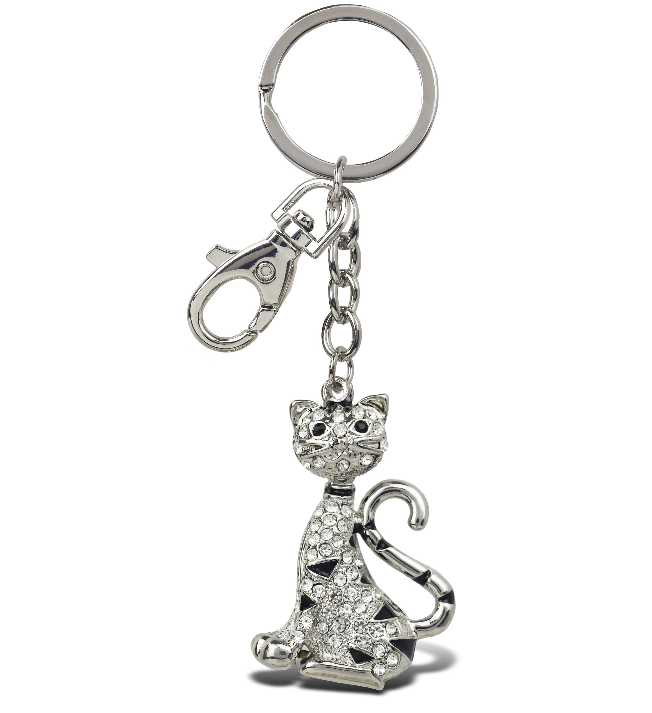 Aqua79 Cats Sparkling Silver Keychains Set of 4 – Pink, Happy, Blue Tiger,  Stylish Cat Charm Rhinestones, Silver Metal Key Ring – Accessory with Clasp  for Key Chain, Bag, Purse, Handbag, Backpack 