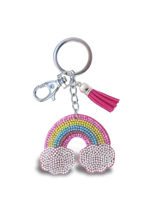 Aqua79 Unicorn Keychain - Rainbow Sparkling Rhinestones Charm with Tassel, Fashionable Stylish Polyester PU Key Ring Bling Crystal Jewelry Accessory with Clasp For Keychain, Bag, Purse & Backpack
