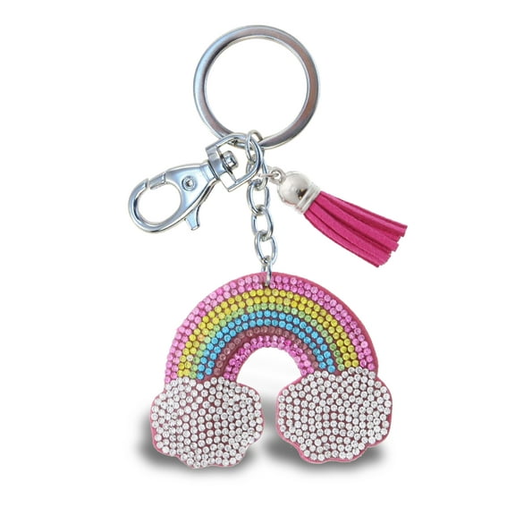 Aqua79 Unicorn Keychain - Rainbow Sparkling Rhinestones Charm with Tassel, Fashionable Stylish Polyester PU Key Ring Bling Crystal Jewelry Accessory with Clasp For Keychain, Bag, Purse & Backpack