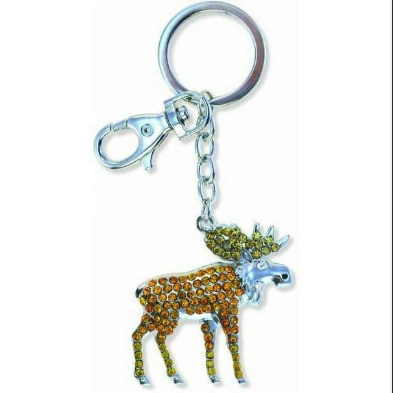 Aqua79 Wild Moose Keychain - Silver 3D Sparkling Charm Rhinestones Fashionable Stylish Metal Alloy Durable Key Ring Bling Crystal Jewelry Accessory, Clasp For Key Chain, Bag, Purse, Backpack, Handbag